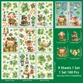 Set de 9 láminas de pegatinas de tréboles verdes para decorar en San Patricio - Estilo Festivo de Animales de Dibujos Animados (S12) / 9 piezas/Juego