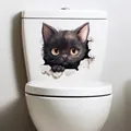 3D black cat wall sticker for bathroom toilet lid decoration with 27x27.4cm dimensions - Black Kitten Peeking (CH33364)