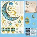 Detailed dimension guide for Ramadan moon and stars wall stickers with PVC specifications - Middle East Festival Wall Sticker K03 (Gold Moon Blue Star Lantern)