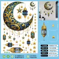 Detailed size guide of Ramadan moon and stars wall stickers with hanging lanterns - Middle East Festival Wall Sticker K06 (Royal Blue Moon Lantern)