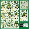 9-sheet St. Patrick's Day window clings with green shamrocks and lucky gnomes - Lucky Gold Coins and Gnome Style (S07) / 9pcs/Set