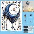 Detail view of 3D moon and blue rose wall stickers with size dimensions for decoration - Middle East Festival Wall Sticker K04 (Moon Rose Set)