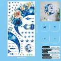 Vista detallada de adhesivos de pared con luna azul y rosas con medidas y materiales - Estilo Rosa Luna Azul (K07) / 30x60cm