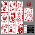 Set of 9 bloody Halloween static stickers with handprints and skull designs for glass - Halloween Bloody Handprint Style (Style K)