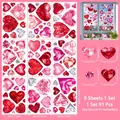 9er-Set Herz-Fensteraufkleber mit Edelsteinmuster und Größenangaben für Valentinstag - Edelstein-Textur Herzen (Q13) / Set mit 9 Blättern (ca. 91 Stück)