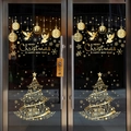 Golden Christmas window decals with deer, stars and snowflake patterns on glass doors - Combination 7