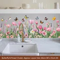 Adesivi murali con farfalle e fiori, decorazione in PVC impermeabile per cucina, 86x33cm - Adesione Statica Primavera J02 (J02) / 30*30*3 Fogli