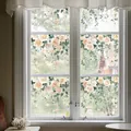 Stickers de fenêtre roses blanches et feuilles vertes, 56x28cm décor statique romantique - 30x30cmx2Pcs (Autocollant Statique de Printemps JD33004AB)