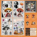 Halloween window clings set featuring pumpkin, skull and ghost designs on static film stickers - Cartoon Skeleton Ghost Set (A024)