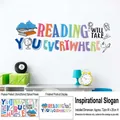 Sticker mural inspirant Reading Will Take You Everywhere avec icônes de lecture et globe - La Lecture Vous Emmènera Partout (KXJ23004) / 20x30cmx3 Feuilles
