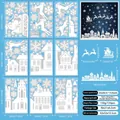 Set de 9 pegatinas navideñas blancas para ventanas con copos y renos estáticos - Estilo de Copo de Nieve y Pueblo (S12)