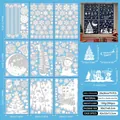Set of 9 sheets of white Christmas window static stickers showing sizes and motifs - Russian New Year Greeting Style (S85)