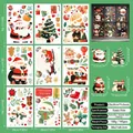 Detail of 9-sheet Christmas window clings set with 145 white snowflake and Santa decals - Green Background Classic Red White Cartoon Style (E30)