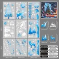 Detailed set of 9 blue and white Christmas window stickers with snowflakes and reindeer - Dark Grey Background Blue White Color Style (E29)