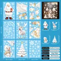 Detail of 9-sheet Christmas window stickers featuring Santa, snowflakes, and reindeer designs - Ice Blue Background Gift Box Snowflake Combo Style (E20)