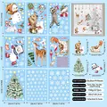 Detail of 9-sheet Christmas window clings showing snowman, reindeer and snowflake patterns - Watercolor Forest Animals and Snowflakes Set (S34)