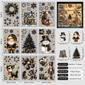 Detail of 9-sheet black and gold Christmas window static stickers showing 101 pieces set - Black Gold Luxury Style (S36)