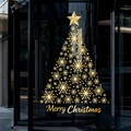 Golden snowflake Christmas tree decal on glass door with Merry Christmas text - Gold Christmas Snowflake