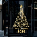 Golden Christmas tree snowflake window sticker with Merry Christmas 2026 text on glass door - Gold Christmas Snowflake (With 2026)