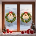 Christmas wreath window stickers with green needles and red bows on a snowy background - Christmas Wreath - 2 Sheets Set (SD2543)