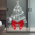 Christmas tree window decal with snowflakes and red silk bow for festive home decoration - Single Christmas Tree (Static Cling) / 40x60cm