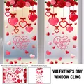 Detail von Valentinstag-Fensteraufklebern mit roten Rosen, Herzen und Schleifenmotiven - Rosen-Herz-Anhänger-Stil (QRJ46001)