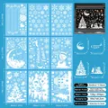 9-sheet set of white Christmas window stickers with Russian New Year greetings and reindeer - Russian Happy New Year Reindeer Snowman Style (E12)
