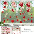 Detalle de pegatinas de pared de rosas con corazones rojos y hojas para escaparates - Estilo De Enredadera De Rosas (CJ2601AB) / Juego De 2 (Rollo De Bastoncillo)
