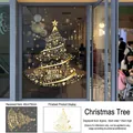 Golden Christmas tree electrostatic window sticker with reindeer and snowflakes, 40x50cm size - Christmas Tree A / 40*50cm
