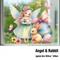 Detail view of 30x30cm Easter window sticker showing angel, rabbit and colorful eggs - Angel and Bunny (FHJ2606) / 30cm x 30cm