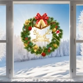 Christmas wreath static window sticker with Merry Christmas text and red bow for party - Christmas Wreath - Single Sheet (SD2543)