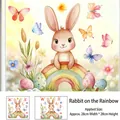 Detailed view of Easter bunny and rainbow wall stickers with 28x28cm display dimensions - Cartoon Rainbow Bunny (FHJ2617) / 30x30cm Single Sheet