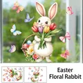Watercolor Easter bunny window cling set with flowers and eggs measuring 30x40 cm - Easter Rabbit Flower Butterfly (FHJ2621)