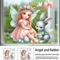 Detail of Easter static window sticker featuring angel and rabbit with 30x30cm dimensions - Angel and Bunny (FHJ2607) / 30cm*30cm