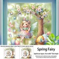 Detail view of Easter window stickers showing spring fairy tree design and 30x60cm dimensions - 30cm*60cm*2 Sheets / Easter Static Cling (FHJ2604AB)