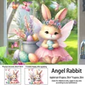 Easter static PVC window cling featuring cute angel bunny and colorful egg illustrations - Angel Rabbit and Easter Eggs (FHJ2608) / 30cm*30cm (Static Cling)