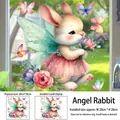 Detail of Easter angel bunny static sticker with floral and butterfly accents for windows - Angel Rabbit Style (FHJ2610) / 30cm*30cm*1 Sheet (Static No Trace)