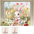 Detail of Easter window sticker showing hand-painted bunnies and colorful eggs 30x30cm - Hand-painted Rabbit Painting Egg Style (FHJ2627-JD) / 30cm*30cm