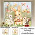 Detailed sheet size 30x30cm of Easter rabbit window stickers with floral patterns - Easter Bunny Reading (FHJ2628) / 30cm*30cm