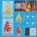 Golden and red Christmas tree static window clings with snowflakes and festive greeting - Set of 2 Sheets (S16AB)