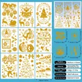 9-piece gold glitter Christmas window static clings featuring reindeer and snowflakes - Gold Sparkling Festive Style (S9)