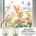 Detailed view of watercolor Easter rabbit and daisy window decals with 30x30cm dimensions - Hand-painted Easter Rabbit Style (FHJ2629) / 30cmx30cmx1 Sheet