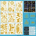 9-sheet set of gold glitter Christmas window clings with reindeer and snowflake motifs - Gold Glitter Christmas Tree Reindeer Style (S10)