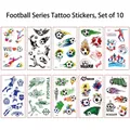 Set di 10 tatuaggi temporanei a tema calcio con motivi colorati e sagome di giocatori - Serie Calcio
