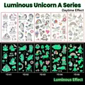 Glow in the dark unicorn tattoo stickers with waterproof cartoon rainbow and castle designs - Luminous Unicorn Series A