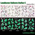 Glow-in-the-dark unicorn temporary tattoos showing day vs night luminous effect - Luminous Unicorn Series C