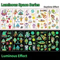 Luminous space tattoos for kids showing day vs night glowing green effect - Luminous Space Series A