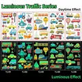 Luminous kids vehicle stickers showing daylight colors and green glow in the dark effect - Luminous Traffic A Series