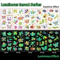 Luminous insect cartoon tattoos showing daytime colors and green glow in the dark effect - Luminous Insect Series A