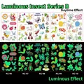Luminous temporary tattoos for kids with glowing insect patterns in dark and light view - Luminous Insect Series B
